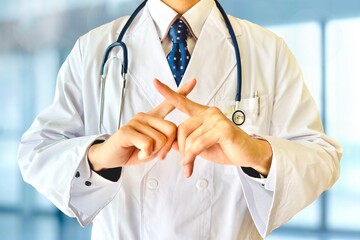 手でバツを作る男性医師 禁止のイメージ