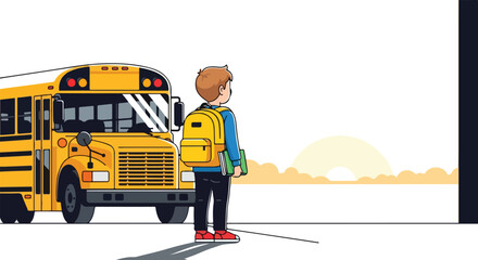Anticipation and the iconic yellow school bus in the morning as a symbol of beginning an educational journey