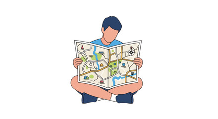 Exploring the Unfamiliar: A Boy Navigating with Map in Hand on an Excursion Adventure in the City