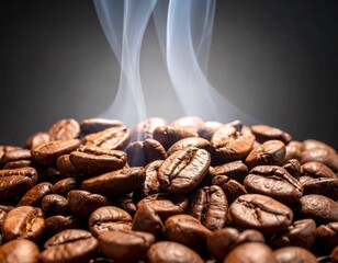 Roasted coffee beans steaming