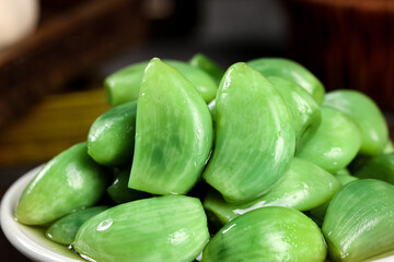 Fresh Green Pickled Cucumbers in Bowl - Artisanal Homemade Pickles with Vinegar Brine