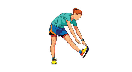 A Vibrant Illustration of a Female Athlete Stretching her Hamstring During Workout Preparation Illustrative