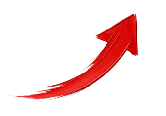 Illustration of hand drawn red arrow pointing upwards isolated on transparent background on transparent background