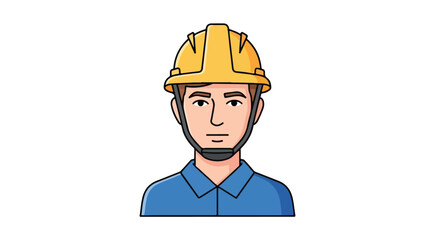 Illustration of a construction worker with a safety helmet and blue uniform shirt showcasing professional demeanor, suitable for various applications