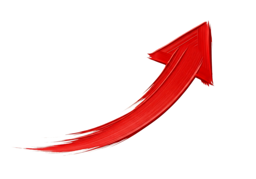 Illustration of hand drawn red arrow pointing upwards isolated on transparent background on transparent background