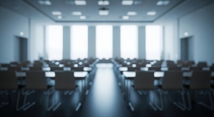 Empty conference room with rows of chairs