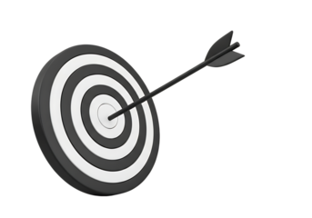 Illustration of an arrow hitting the bullseye of a target, isolated on transparent background on transparent background