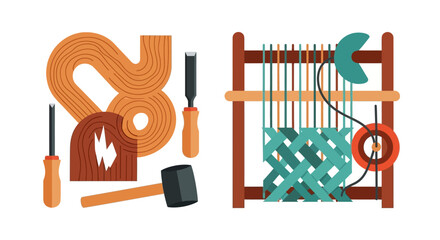 Weaving Tools and Loom Illustration - Crafting and Textile Art.