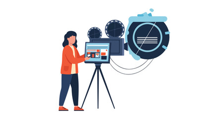 Filmmaker operating vintage cinema camera for a modern film shoot showcasing storytelling equipment and content creation process bringing the best