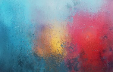 A vibrant blend of colors turquoise, yellow, & red create an abstract, dreamlike texture with subtle gradients and mottled effects