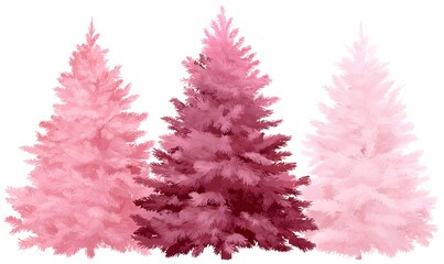 Naklejka premium illustration of three pink christmas trees, a dark pink tree in the center with a medium pink tree on the left and a lighter pink tree on the right