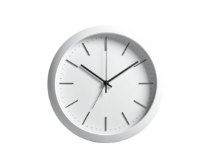 White wall clock, showing a specific time