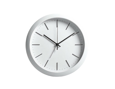 White wall clock, showing a specific time