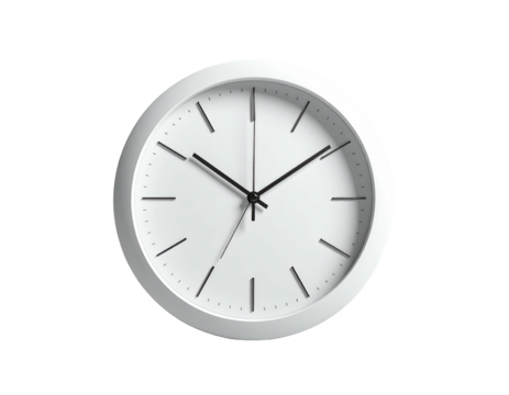 White wall clock, showing a specific time