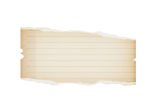 Illustration of torn vintage paper strip with ruled lines and a horizontal line, isolated on transparent background on transparent background