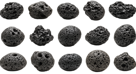 Textured Dark Grey Porous Stones and Abstract Geological Forms