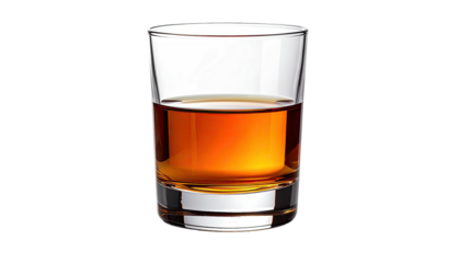 Clear shot glass filled with amber liquid