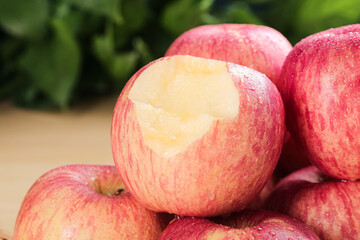 Fresh Red Fuji Apples from Luochuan China with Cut Apple Showing White Flesh