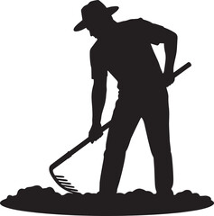 Naklejka premium Farmer Silhouette Raking Soil Black Isolated on Transparent Background Vector Illustration