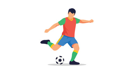 Dynamic football action vector illustration depicting a player kicking the ball with power and precision in vibrant colors, isolated on a clear