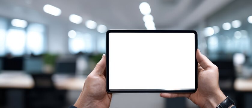 The Blank Tablet Screen Among Modern Office Environment with Bright Lighting