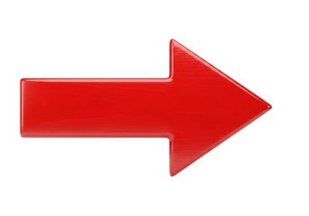 Illustration of a bright red arrow pointing to the right, isolated on transparent background on transparent background
