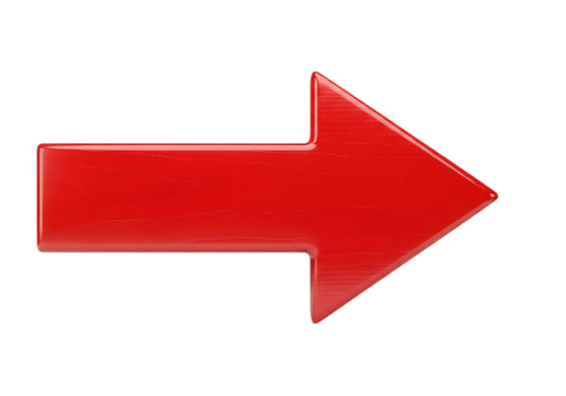 Illustration of a bright red arrow pointing to the right, isolated on transparent background on transparent background