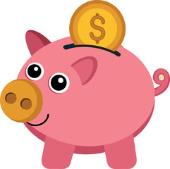Cartoon Piggy Bank, Funny Money Saving Pig, Finance Piggy Coin Clipart, Cute Coin Insert Illustration, Banking Symbol Cartoon, Wealth Saving Piggy, Coin Bank Vector Cartoon, Funny Finance Illustration
