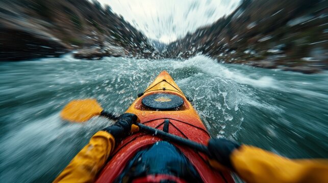Kayaking adventure down rapid river