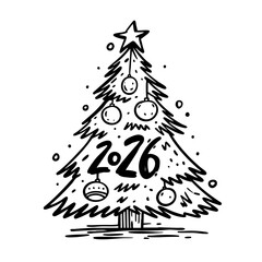 Stylized Christmas Tree Illustration Designed for the Upcoming 2026 Celebration Event