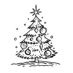 A hand-drawn Christmas tree with ornaments and snowflakes, embodying holiday joy