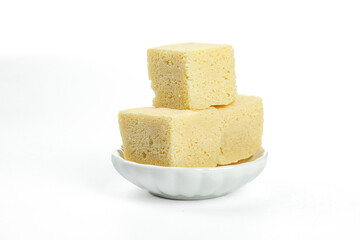 Frozen Tofu Blocks in White Bowl - Plant-Based Protein Food Ingredient