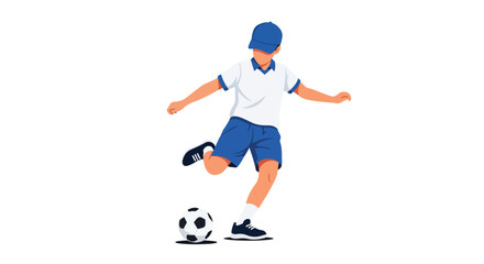 Obraz premium Energetic young soccer player kicking a ball with focused concentration and dynamic movement illustration