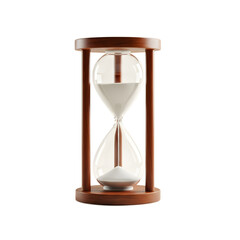 An hourglass in a wooden frame with white sand, isolated on a transparent background. 