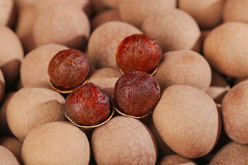 Fresh Longan Fruit Opened Shells Sweet Tropical Asian Produce Natural Food Background