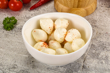 Mozzarella balls cheese in the bowl