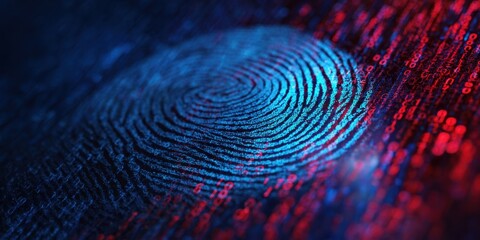 The intricate fingerprint surrounded by digital binary data in vibrant colors.