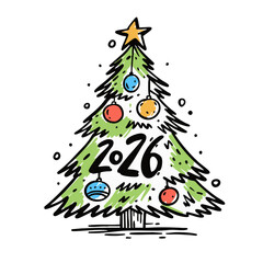 A vividly colorful 2026 Christmas Tree beautifully adorned with festive ornaments and a shining star