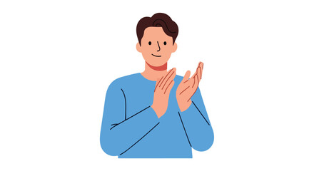 Illustration of a man in a blue shirt clapping hands symbolizing support and acknowledgment  visual representation of encouragement or success