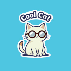 A cool and stylish cat sticker with round glasses, sitting and looking sophisticated, with a 