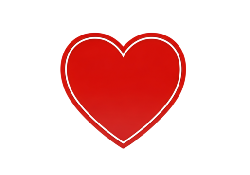 Illustration of red heart shape with white outline isolated on transparent background on transparent background
