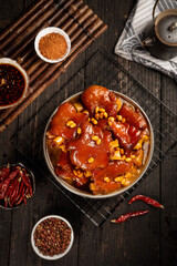 Delicious Chinese Stewed Pigs Trotters with Soya Bean Sauce - Traditional Asian Braised Pork Dish