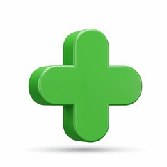Fototapeta premium Medical Cross Icon: A vibrant three-dimensional green cross symbol, representing healthcare, medical assistance, and positivity in a clean, modern design.