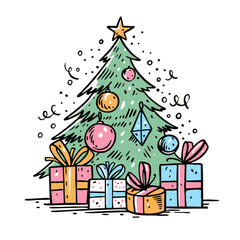 A beautifully decorated Christmas tree with colorful presents that brings joy to the season