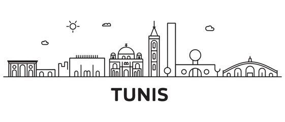 Tunis Line Art skyline banner. Tunis City. with white background