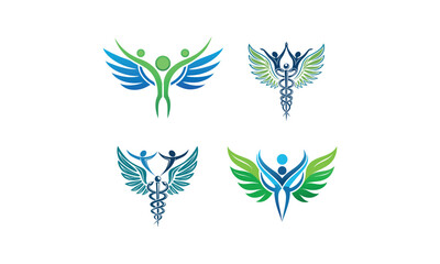 Fototapeta premium Health and Medical Wing Logo Vector Set for Wellness Design