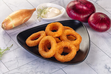 Golden fried onion rings snack