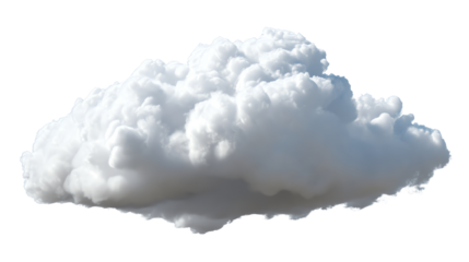 Fluffy white cloud with a soft texture, isolated on a transparent background. Ideal for creative projects, weather themes, or nature-related designs.
