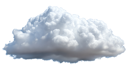 Fluffy white cloud with a soft texture against a transparent background, perfect for graphic design and environmental themes.