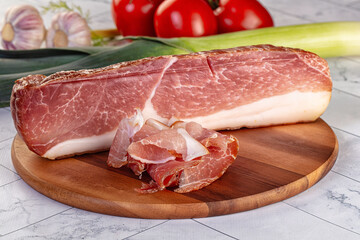 Dry parma pork meat piece